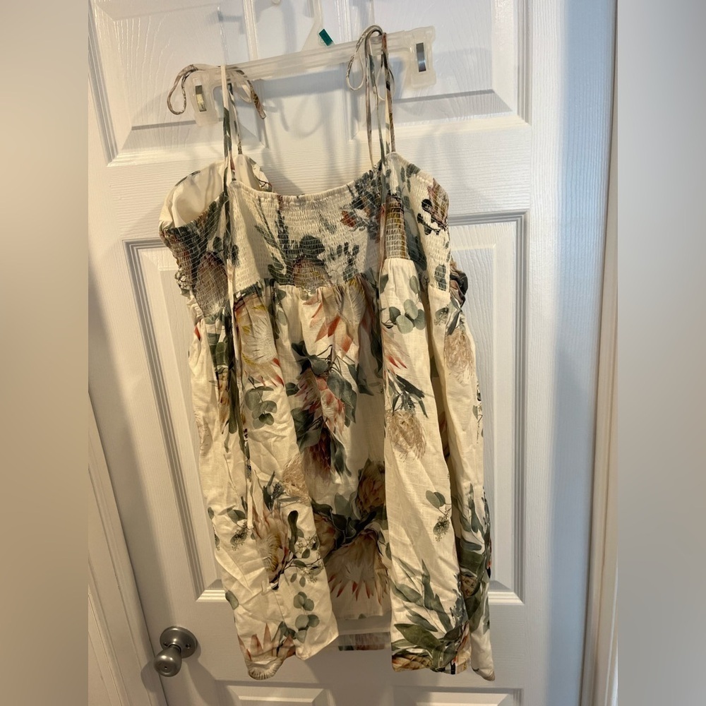 Express Linen Blend Floral Mini Babydoll Dress